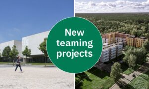 Photographs showing two different research campuses along with a circle saying 'New teaming projects'