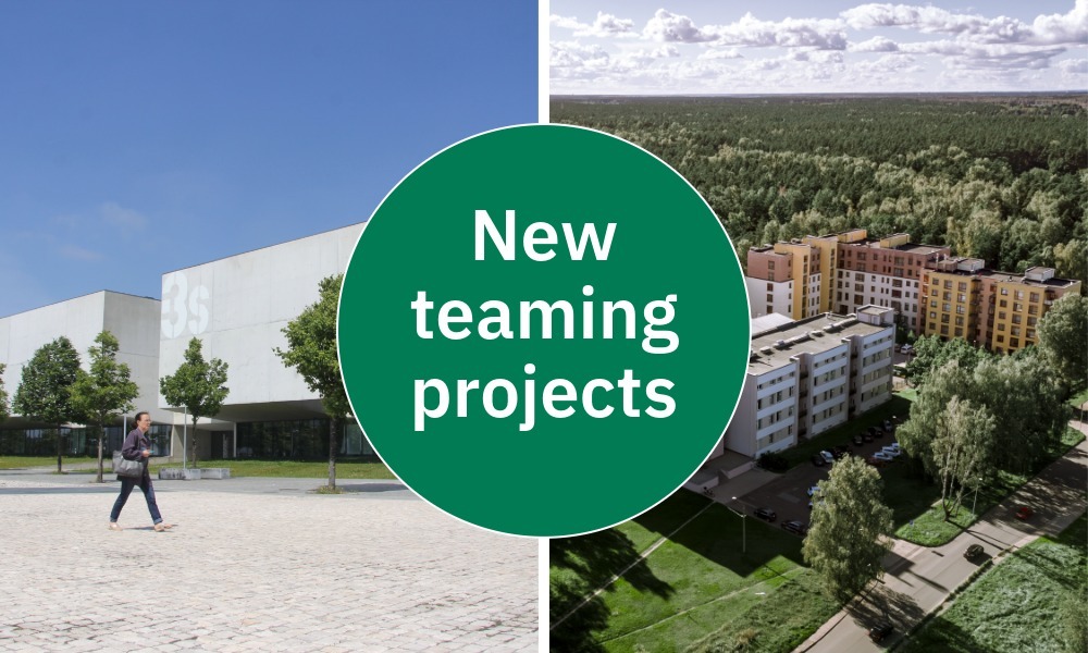 Photographs showing two different research campuses along with a circle saying 'New teaming projects'
